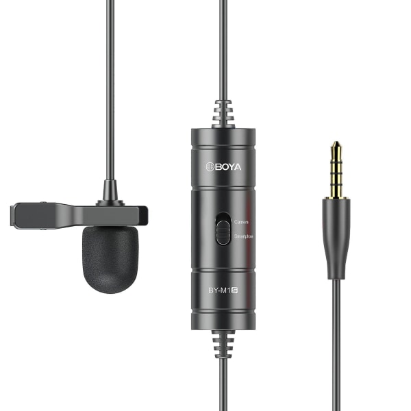 Boya By-m1s uppgraderad Lavalier-mikrofon rundstrålande kondensator Lapel Mic 3,5 mm Trrs-kontakt 6 m lång kabel Inget behov av batteri för smartphone kamera Camc