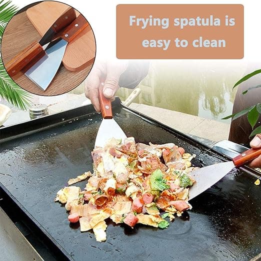2 stk. Rustfritt Spatel med Trehåndtak Grill Plancha Spatel