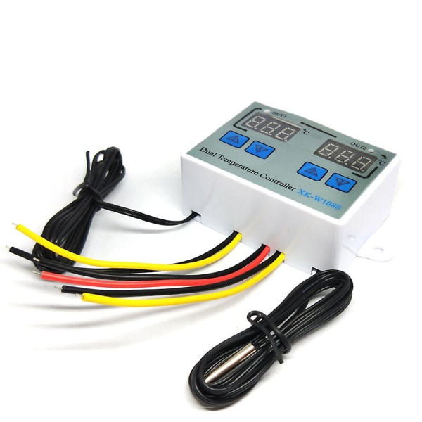 Dubbel digital termostat temperaturregulator Två reläutgångar termoregulator för inkubator Uppvärmning Kylning Xk-w1088 Dc24v