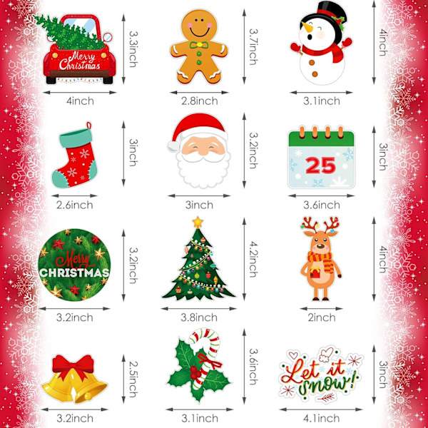 12 stycken julkylskåpsmagneter Vinter Julgran Strumpa