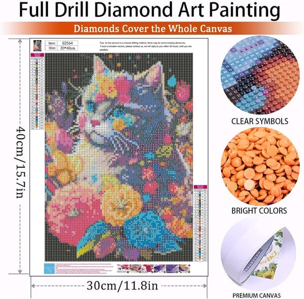 30x40cm, 5d diamantmålad katt strass broderi canvas