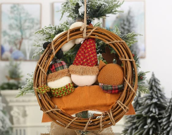1 st Rattan Krans Julpynt Hängande Krans Tomte