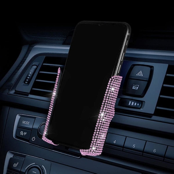 Biltelefonhållare, 360 grader justerbar kristall bilmonterad telefonhållare för instrumentbräda, vindruta och luftventil (rosa)