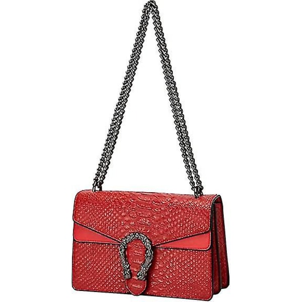 Crossbody axelväska för kvinnor - Printed läder Messenger Bag Kedjerem Clutch Liten fyrkantig väska, Röd