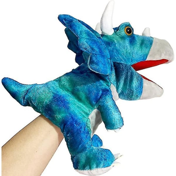 Ghyt plysch dinosauriehanddockor med rörlig mun för fantasifulla rollspelsleksaker för barn Berättelser på jul Halloween födelsedag 9,8-tums Tric