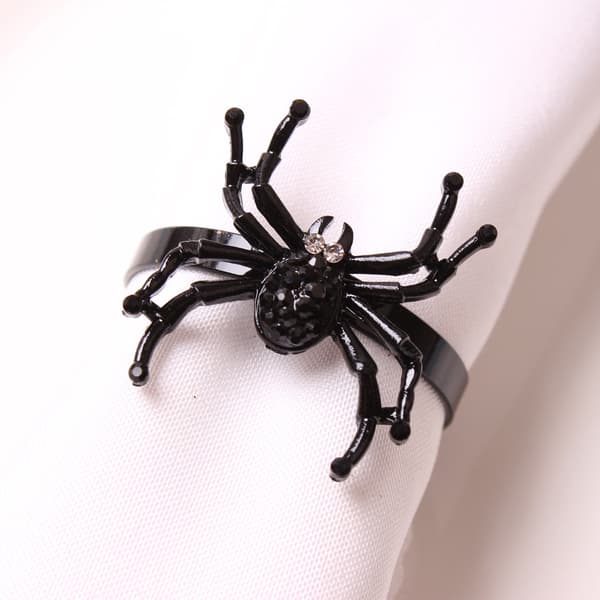 12 Halloween Servietringe - Sorte Rhinestone Spider Servietringe
