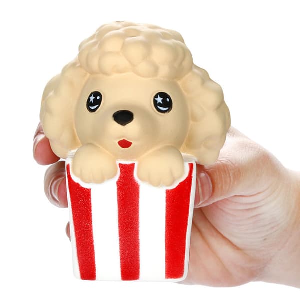 Popcorn hund stressboll (ca 12cm hög), långsamt stigande och