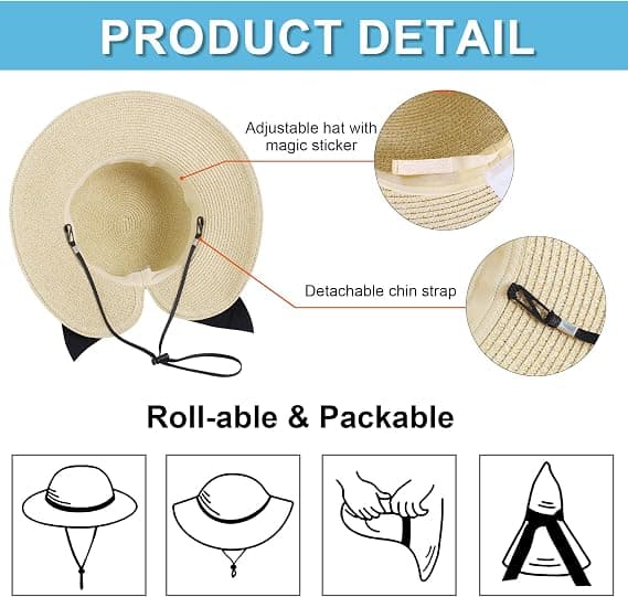 Solhatte til kvinder, lette, foldbare/pakkebare strandhatte til damer