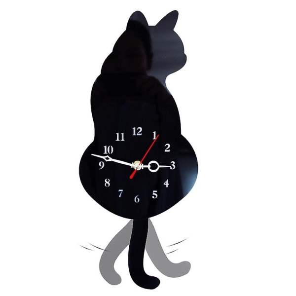 Kreativt mode Nytt Tyst vit/svart viftande svans Kattväggklocka Hushållsdekorativ klocka