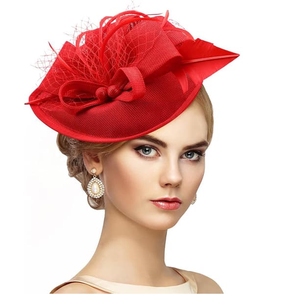 Beanielue Vintage Elegant Fjærhodeplagg Hatt - Rød