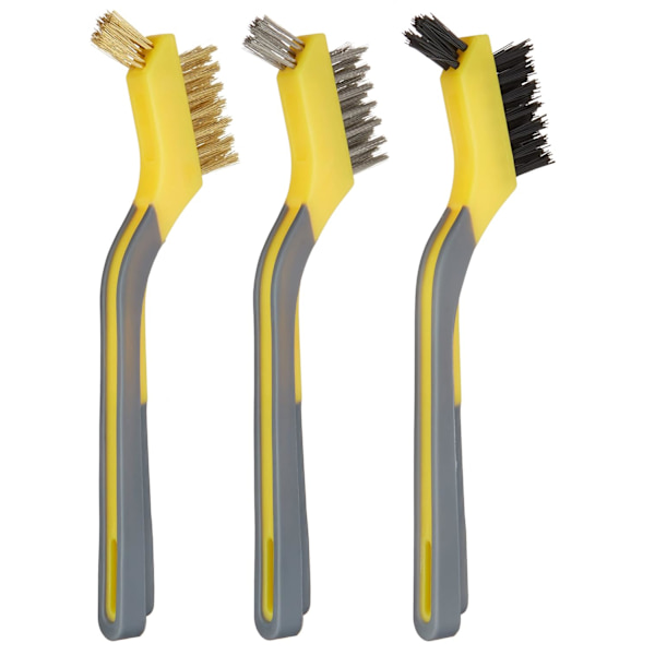 Blødt greb kombinations mini børste sæt, 1 nylon, 1 messing, 1 rustfrit