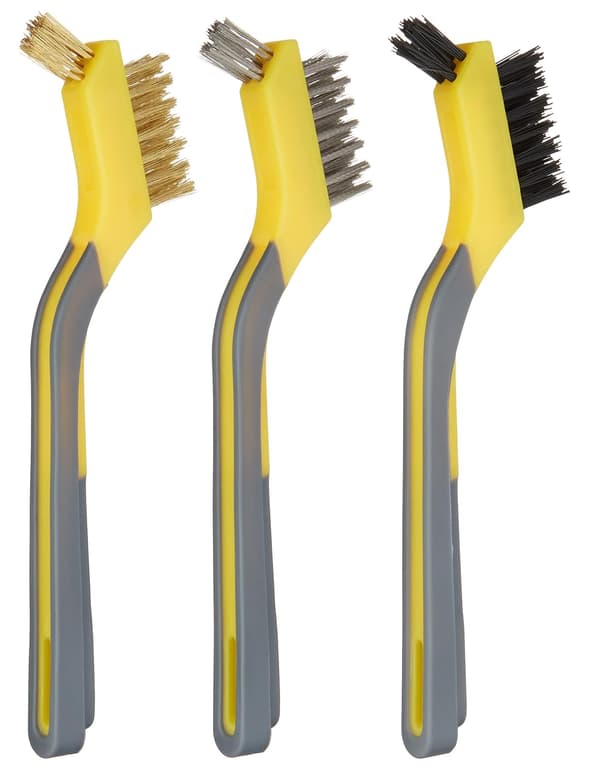 Mjukt grepp kombinationsborste mini set, 1 nylon, 1 mässing, 1 rostfritt