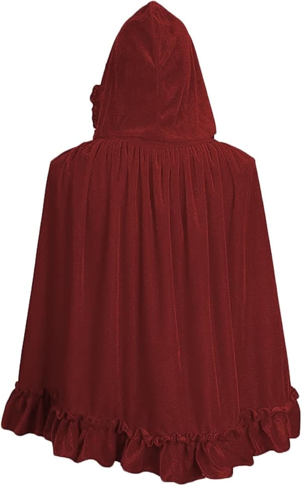 Burgundy Spets Volangfåll Halloween Cape, Kort Modell, 80cm