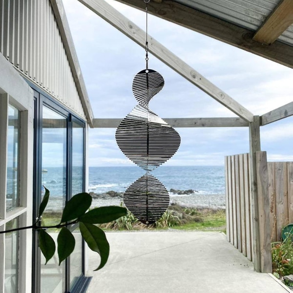 Spiral oval vindklocka metall trädgårdsdekoration dekoration 360 graders rotator hängande skylt hängande trä solskydd