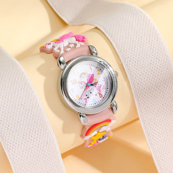 Barn Flickor Söt Tecknad Mönster Silikon Quartz Klocka - Rosa
