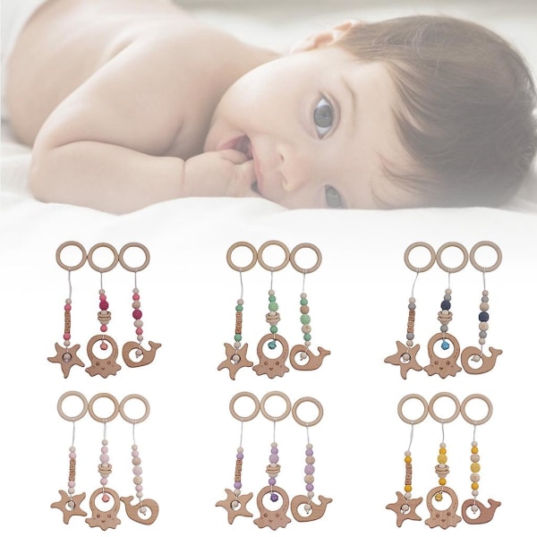 3 st Baby för lek Gym set trä hängande leksak för nyfödd present födelsedag