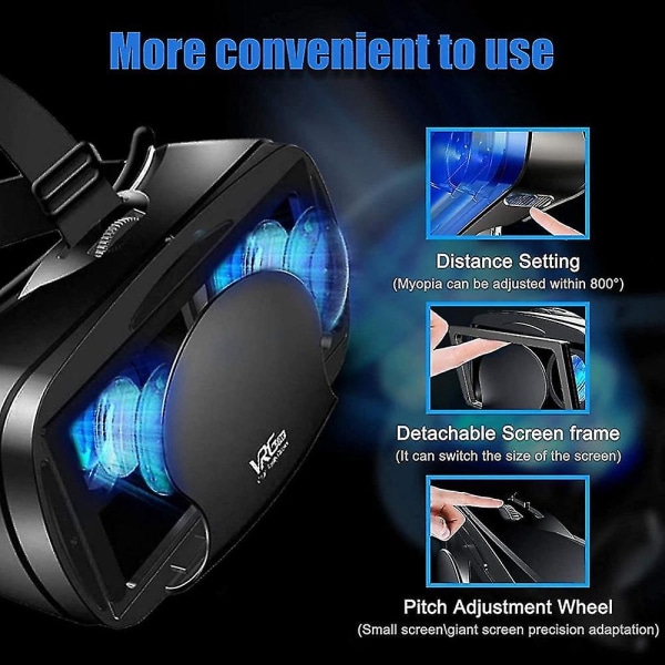 Helskärms Virtual Reality 3d-glasögon Vr-set 3d Virtual Reality-glasögon, justerbara med spelkontroll