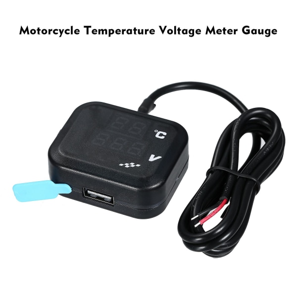 Digital spänning Temperaturmätare Testare Motorcykel Batteri Voltmätare Termometer Detektor Temperatur Spänningsmätare Mätare med blått/rött ljus LED D