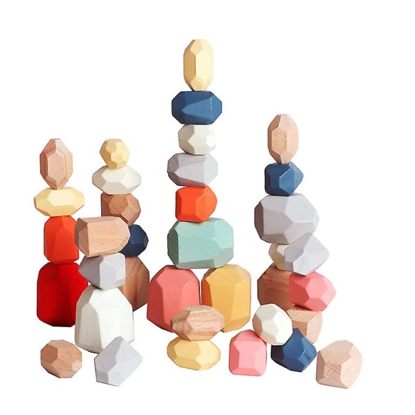 Trä stapling leksak sten Montessori toddler, naturliga färg sten byggsten set