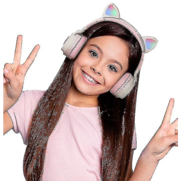 Cat Ear-hörlurar hopfällbara Bluetooth 5.0-headset för barn (rosa)