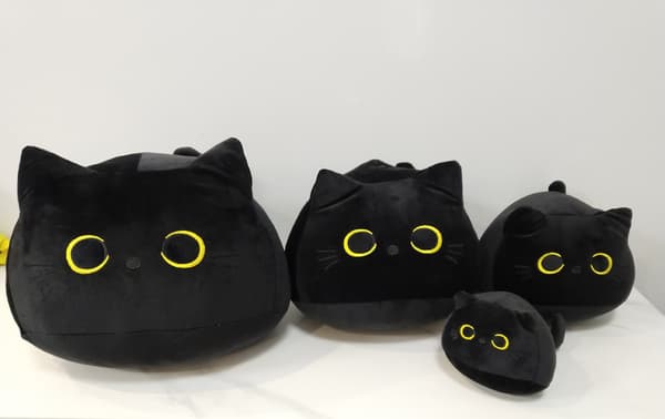 3D Sort Kat Pludselegetøj Kat Pude, Sød Kat Pludsedyr, Kawaii Fyld