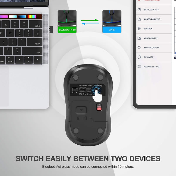 Bluetooth-mus, 2.4G trådlös Bluetooth-mus Dubbelläge (Bluetooth 5.0+ USB), datormus med USB-mottagare
