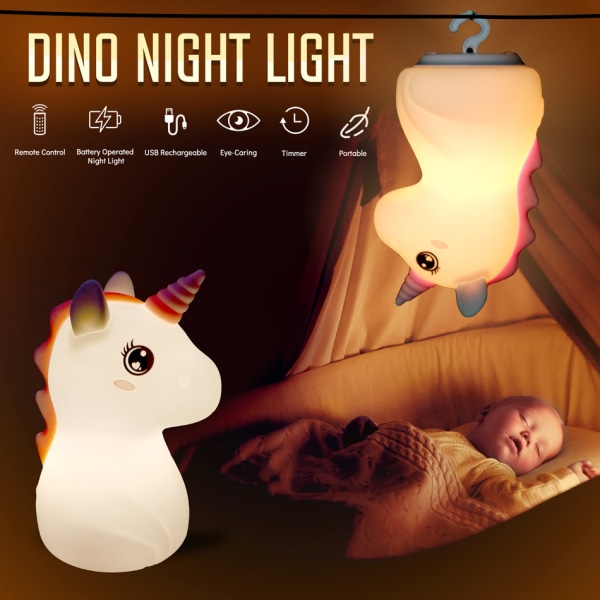 Unicorn Night Light Barn Baby Night Light -16 färger Ljuslägen LED Portable Baby Night Light
