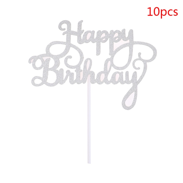 10 ST Glitterpapper Grattis på födelsedagen Cake Topper Cupcake Dessert
