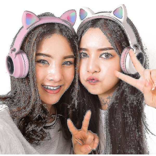 Cat Ear-hörlurar hopfällbara Bluetooth 5.0-headset för barn (rosa)