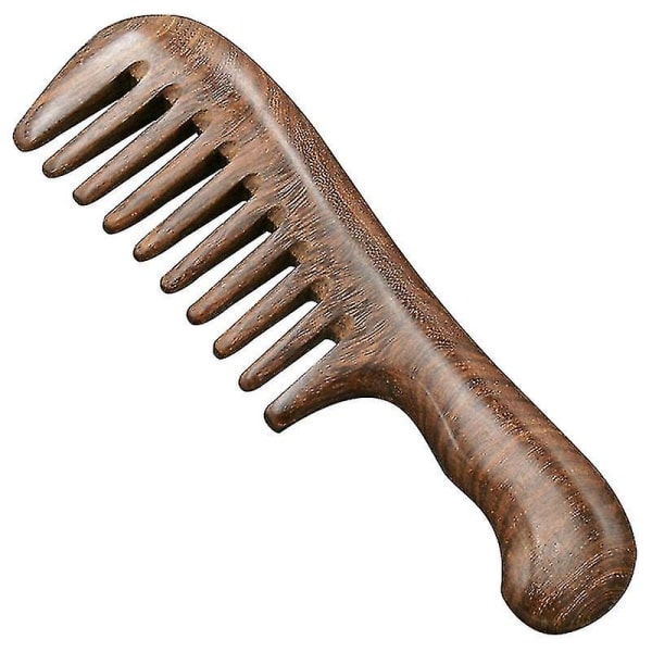 Sandelträ Kam med bred tand lockigt hår Bärbar grovtand Träkam hårmassageverktyg Grovt hår