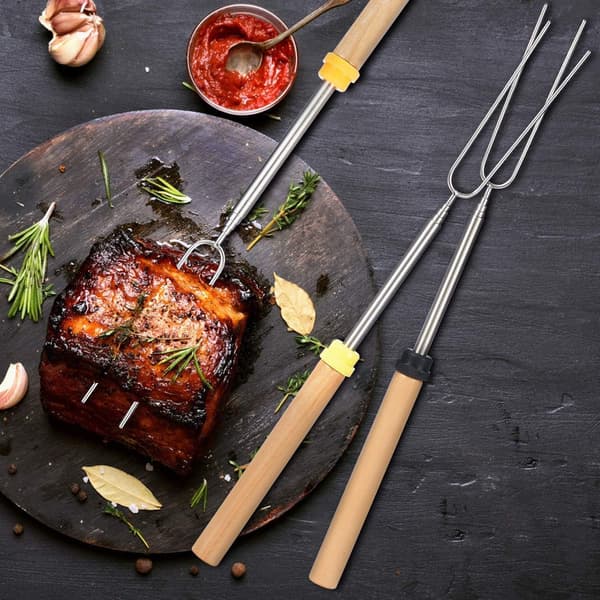 8 Rustfrie Grillspyd, 81cm Teleskopisk Grillgaffel