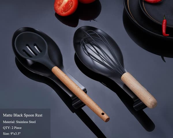 Ske Rest i Mat Sort, Rustfrit Stål Skeholder til Komfur