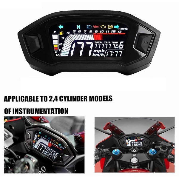 Universal Motorcykel LCD Digital Hastighetsmätare 13000rpm Bakgrundsbelysning Digital Odemeter Varvräknare För 1,2