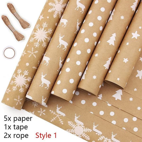 5-pack julklappspapperskit, ark julklappspapper Kraft Pap
