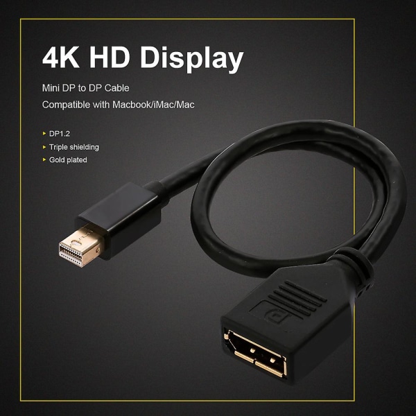 Mini DP till DP-adapterkabel 4k@60hz Mini Displayport till Displayport Konverterare Hane till Hona Förgylld Kabel för Macbook Thunderbolt Projektor 30cm/1