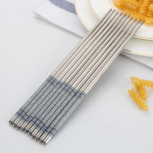 3 par rostfritt stål återanvändbara printed halkfria ätpinnar servis
