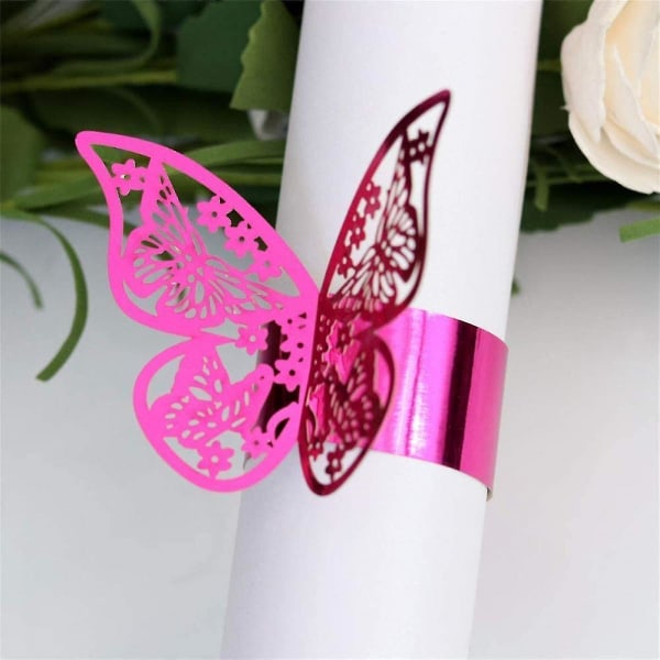 100 st 3d Butterfly Paper Servettringar Bröllop Fest Serviett Bordsdekoration Restaurang (reflekterande Rose)b83220