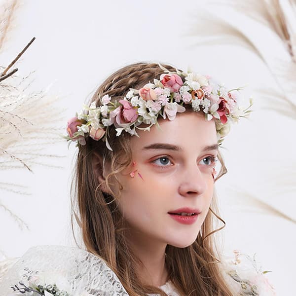 Hårband för kvinnor med blommor och justerbart band, bröllopskrans