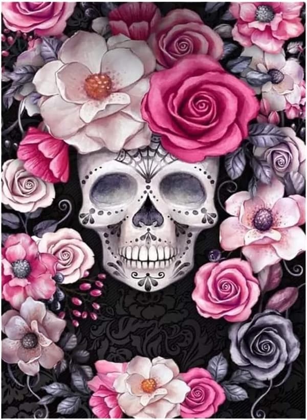 30x40cm, Skelettblomma 5d diamantmålad strassbroderi