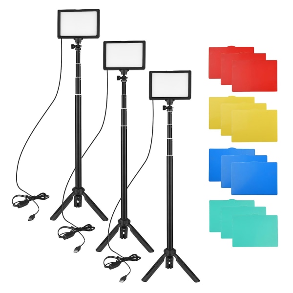 Andoer 3-pack USB led videoljussats Fotografibelysning 3200k-5600k 120st Pärlor 14-nivåer Dimbar med 148cm/58in justerbar höjd Stativstativ 5