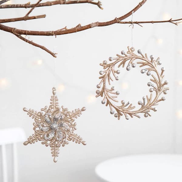 Plast Jule Glitter Ornament Snøfnugg Tre Engel Krans Vinterdekorasjon