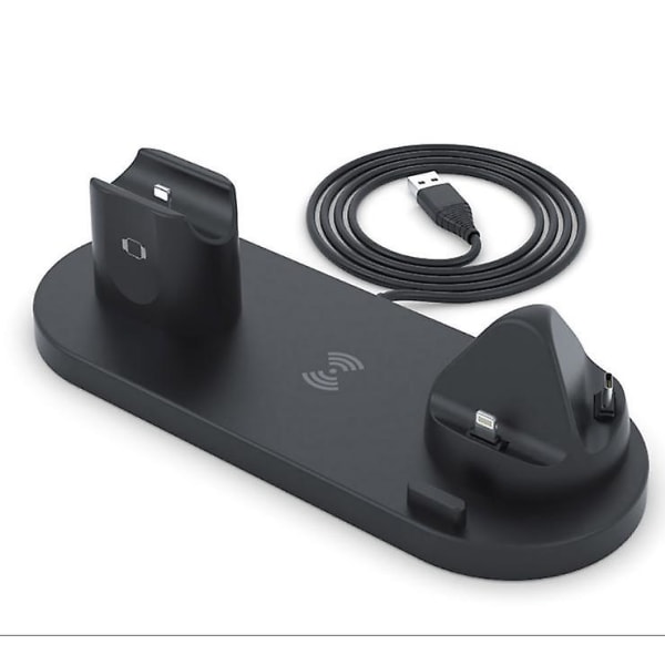 10W Qi trådlös laddningsstation 6 i 1 för Iphone Airpods Micro USB Typ C Stand Telefonladdare