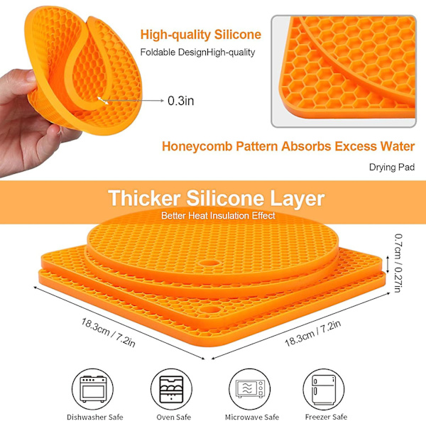 Silikonunderlägg, 4 st Halksäkra Multifunktionella Underlägg Värmebeständiga Termiska Mattor, För Att Öppna Burkar, Besticksställ, Ugnvantar, Grytlappsunderlägg (orange)