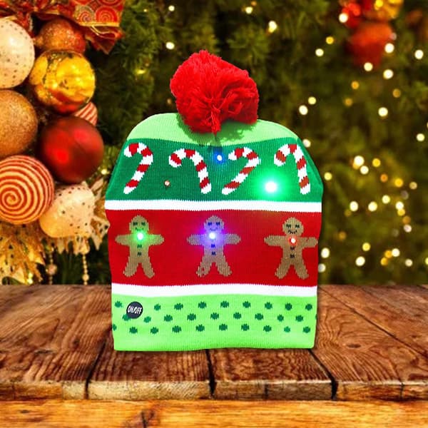 LED Julehat Lysende Julehatte Peberkagemand Grim Hat Unisex Strikket Hue Til Julefrokost