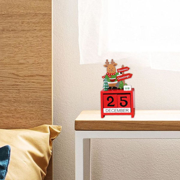 1 stk Rød Jule Nedtelling Kalender Treblokker Juletelling