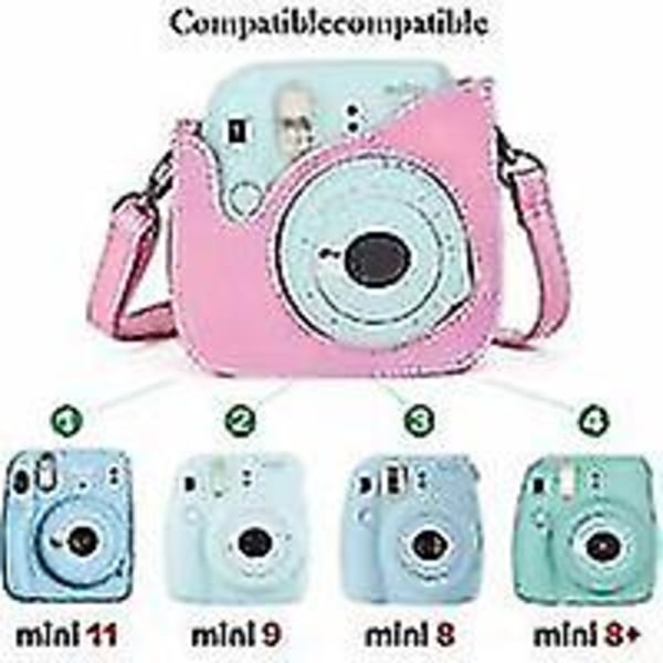 Case För Fujifilm Instax Mini 8 8+ / Mini 9 / Mini 11, Kameraväska Förvaringsskydd Slät Pu-läder med axelrem och inbyggd P