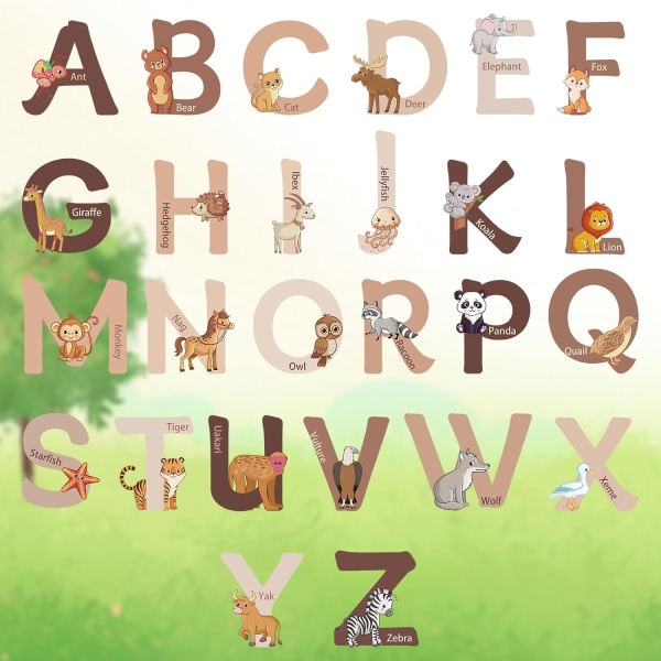 2 ark Alphabet Animal Wall Stickers, 26 Bohemian Letters, Letter Wall Stickers ABC Kids Room Wall Stickers for Kids Room, Nursery, Classroom