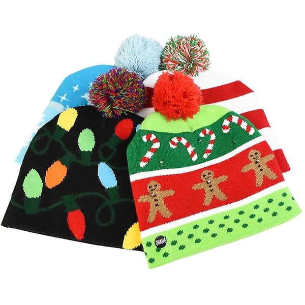Strikket Hatte Med LED Lys Julehat Til Julekostume