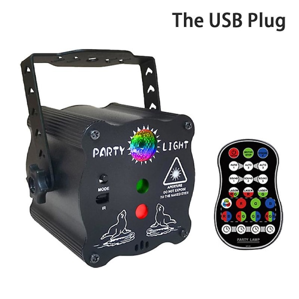 Mini scen festljus 120 mönster USB uppladdningsbar laserprojektor ljus Ljud och fjärrkontroll