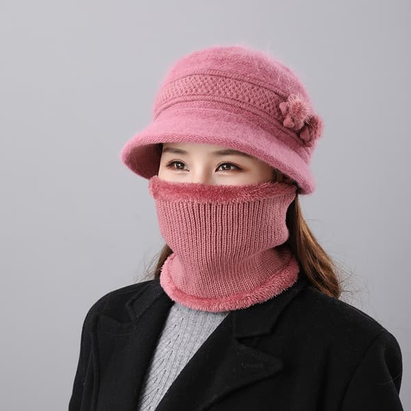 Hatt- og skjerfsett for kvinner - høst og vinter - Rosa Pink